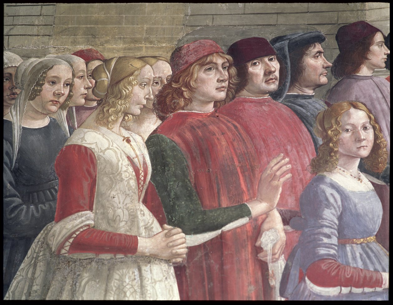 Florentinska åskådare, från St. Franciskus cykel, Sassetti Chapel, 1483 (detalj) (se även 60523) av Domenico Ghirlandaio