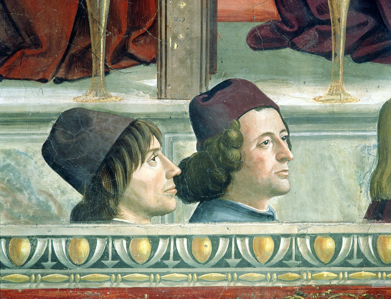 Porträtt av Matteo Franco och Luigi Pulci (1432-84) från St. Franciskus livscykel, ca 1483 (se 52661 och 137591) av Domenico Ghirlandaio
