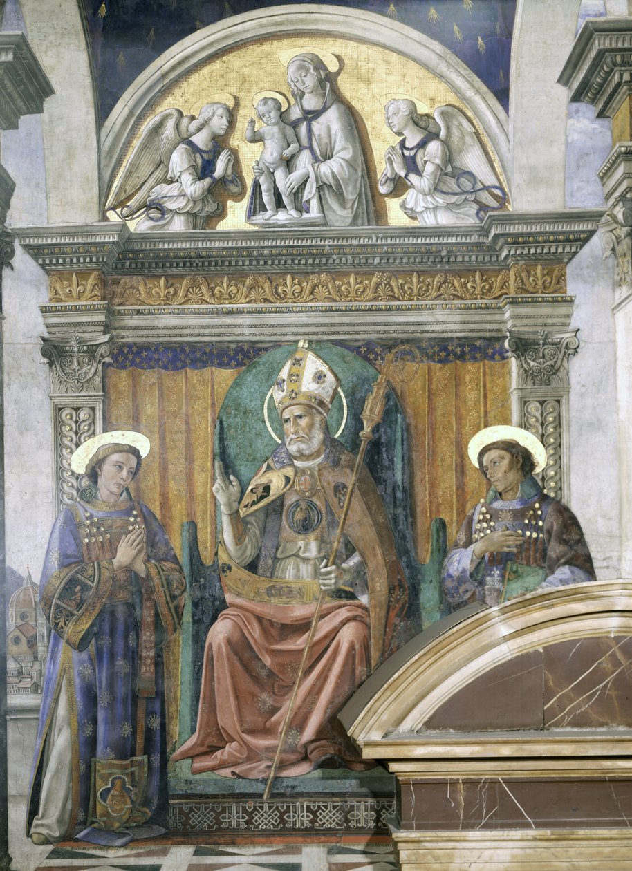 De heliga Zenobius, Stefan och Lawrence, detalj från fresken i Sala dei Gigli, ca 1470 av Domenico Ghirlandaio