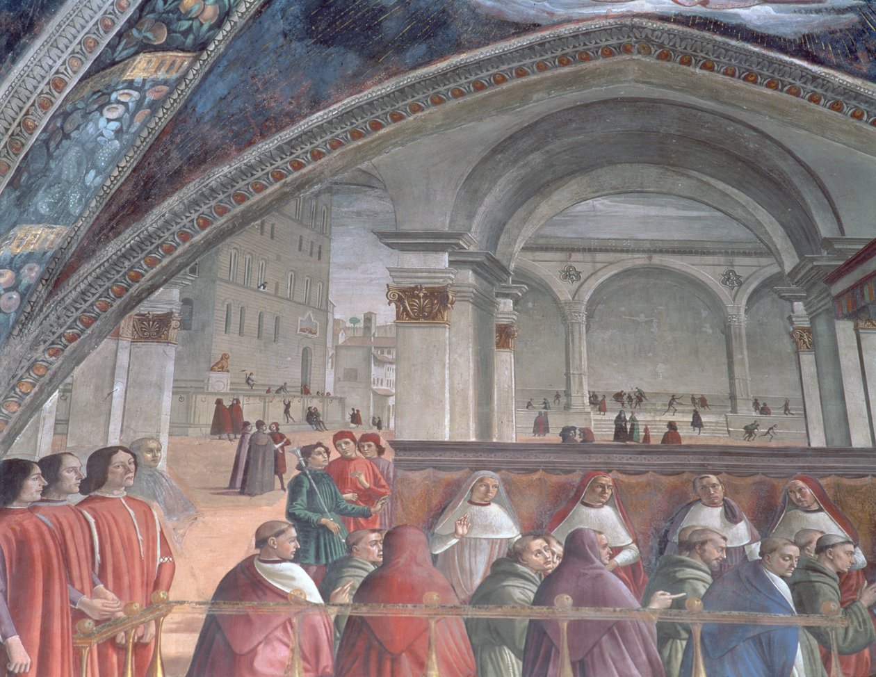 Loggia och Palazzo della Signoria, Sassetti-kapellet, 1483 (detalj) av Domenico Ghirlandaio