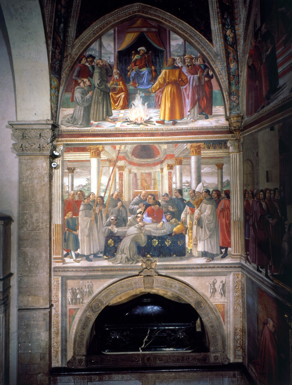 Rättegången genom eld och den helige Franciskus död, från Life of St. Francis Cycle, 1480-85 av Domenico Ghirlandaio