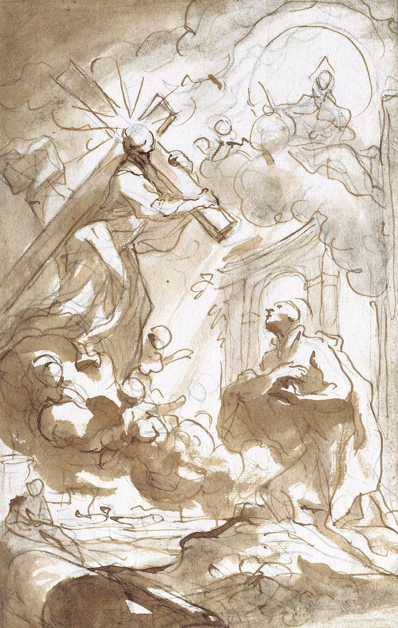 Kristus, som bär sitt kors, framträder för Saint Ignatius av Loyola av Domenico the Elder Piola