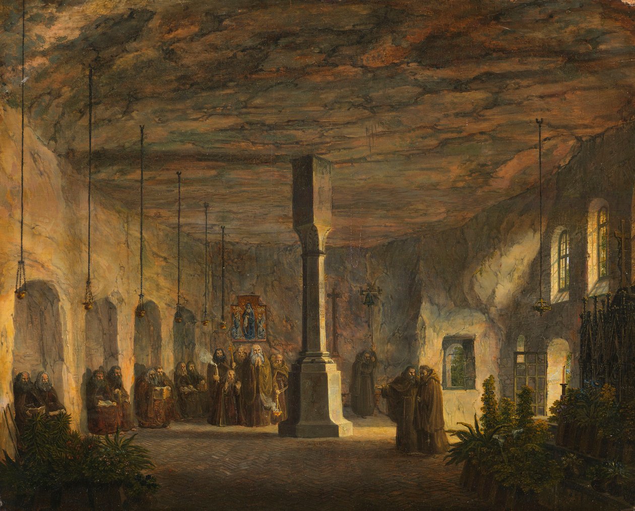 Interiörvy av St. Maximus-kapellet i Salzburg (Petersfriedhof) av Domenico Quaglio the Younger