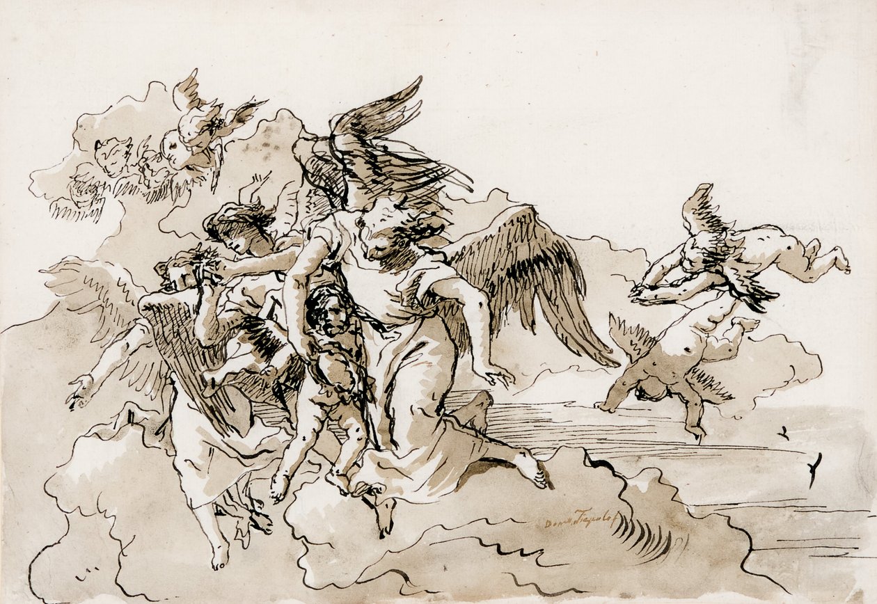Flying Angels och Putti av Domenico Tiepolo