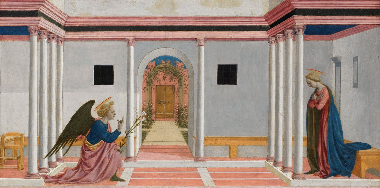 Bebådelsen, predellapanel från St. Lucy-altartavlan, c.1442-48 (tempera på panel) av Domenico Veneziano