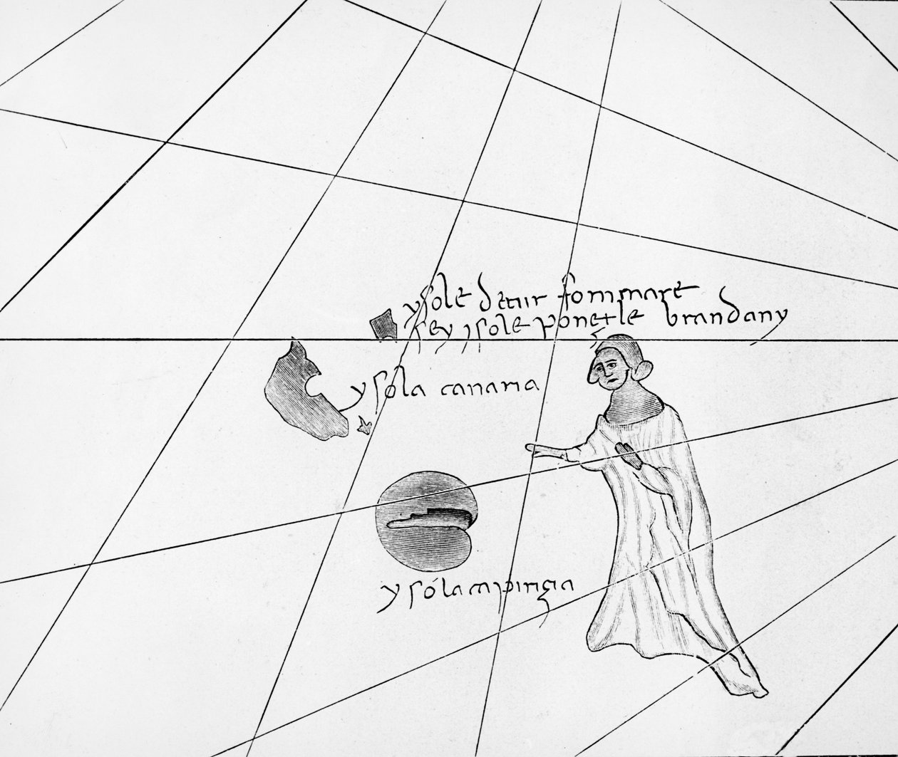Saint Brendan, från en C19:e kopia av Pizzigani portolan, 1367 av Domenico and Francesco Pizzigano