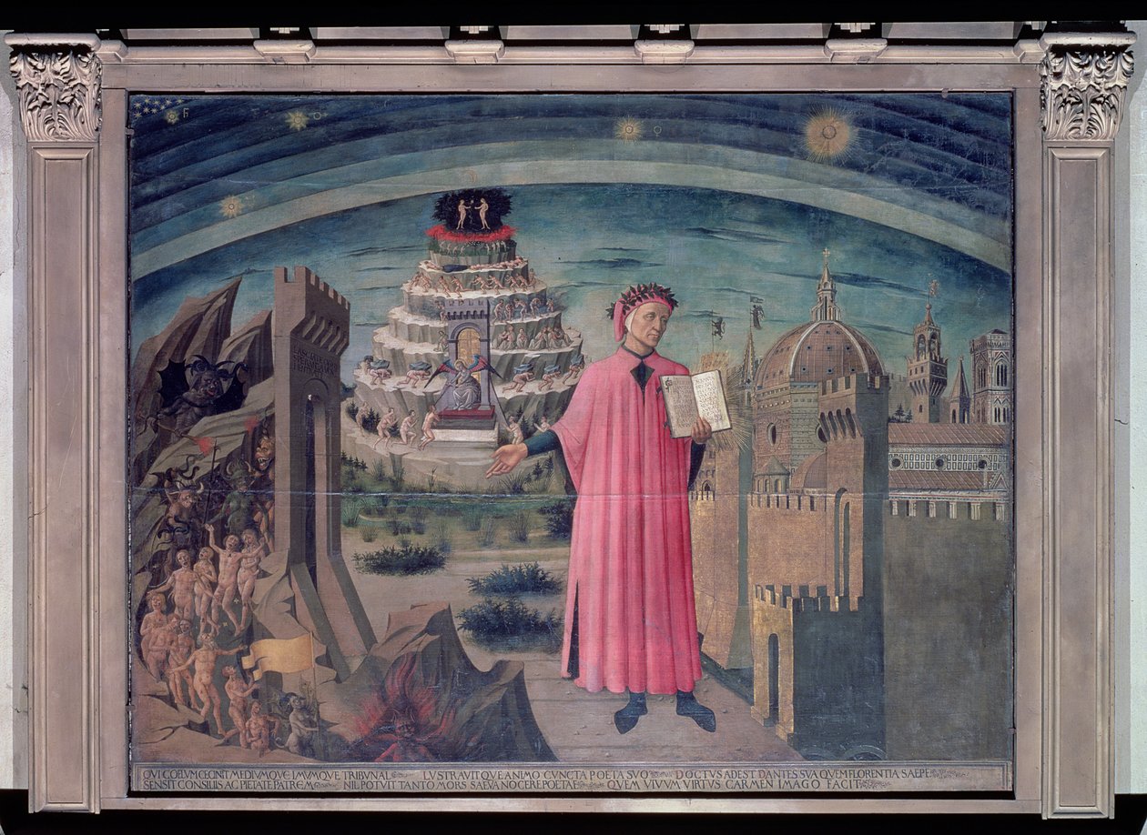 Dante och hans dikt "Den gudomliga komedin", 1465 (tempera på panel) av Domenico di Michelino