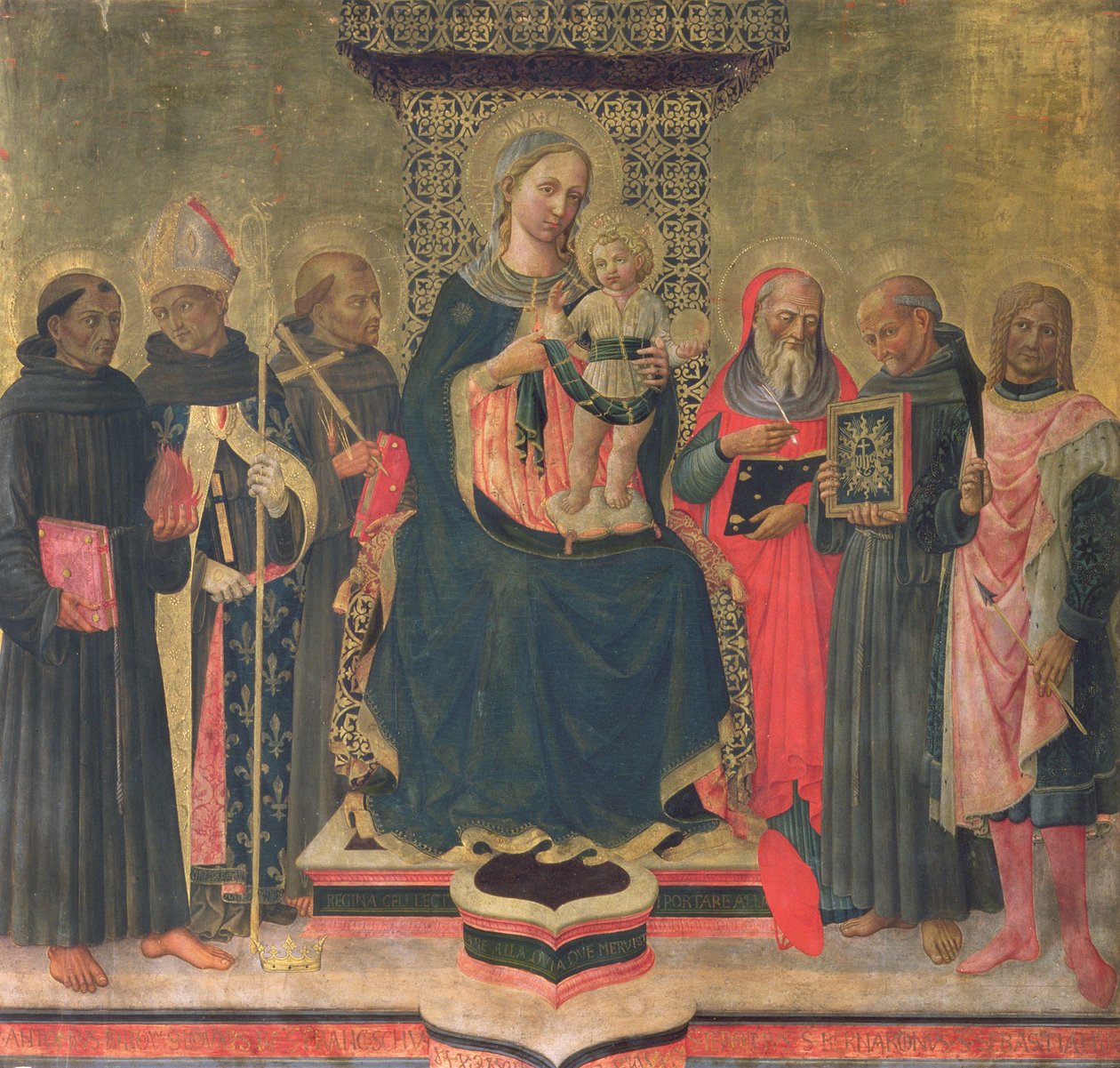 Madonna och barn med heliga (tempera på panel) av Domenico di Michelino
