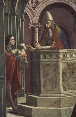 Joachim ger sitt offer, från utvisningen av Joachim från templet (fresk) (detalj) av Domenico Ghirlandaio