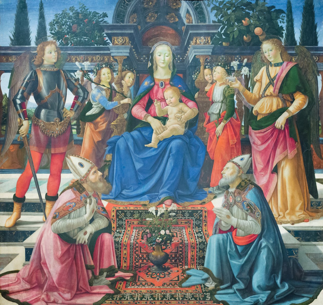 Madonna och barn med ärkeänglarna och med de heliga biskoparna Justus och Zenobius av Domenico (1449 94) Ghirlandaio