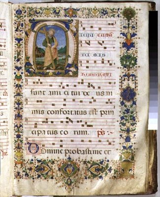 Ms 540 f.3r Sida med historiskt initialt 