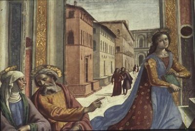 Jungfru Maria i templet (fresk) (detalj) av Domenico Ghirlandaio