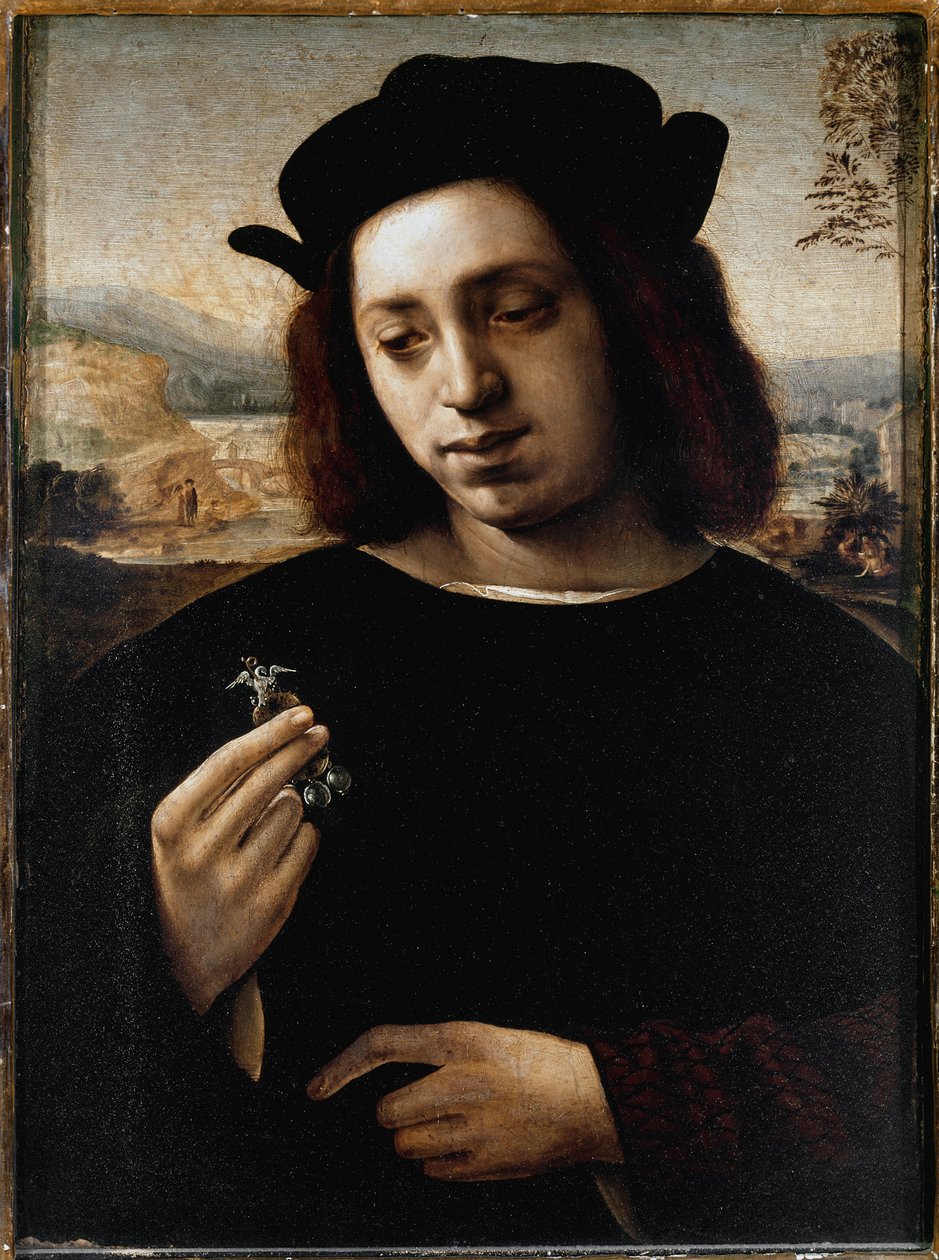 Porträtt av människan, känt som guldet - olja på duk av Domenico Ghirlandaio