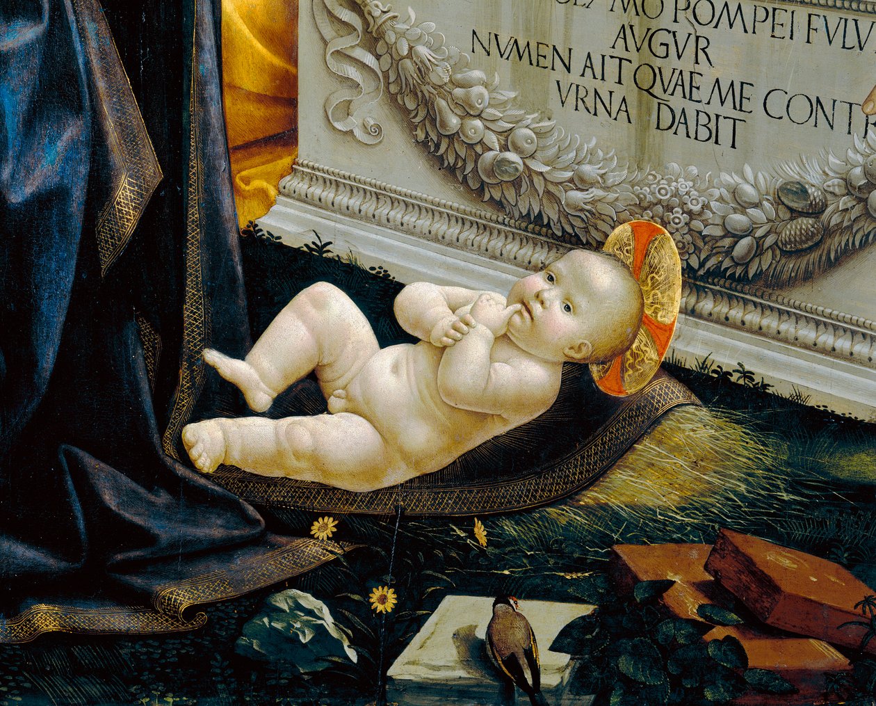 Barnet Kristus; detalj av målningen som föreställer tillbedjan av herdarna av Domenico Ghirlandaio