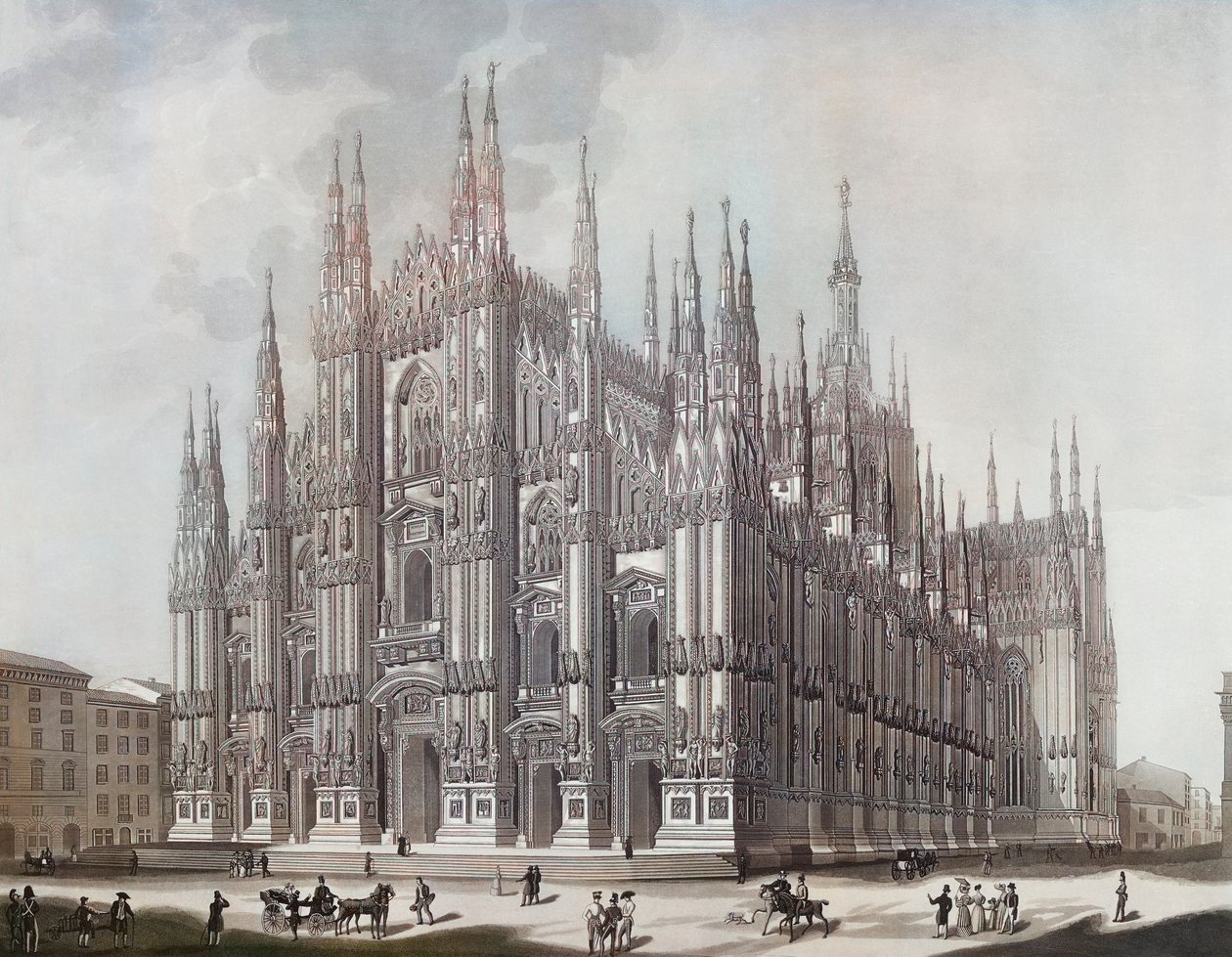 Duomo, eller Milanos katedral (tryck) av Domenico (after) Landini