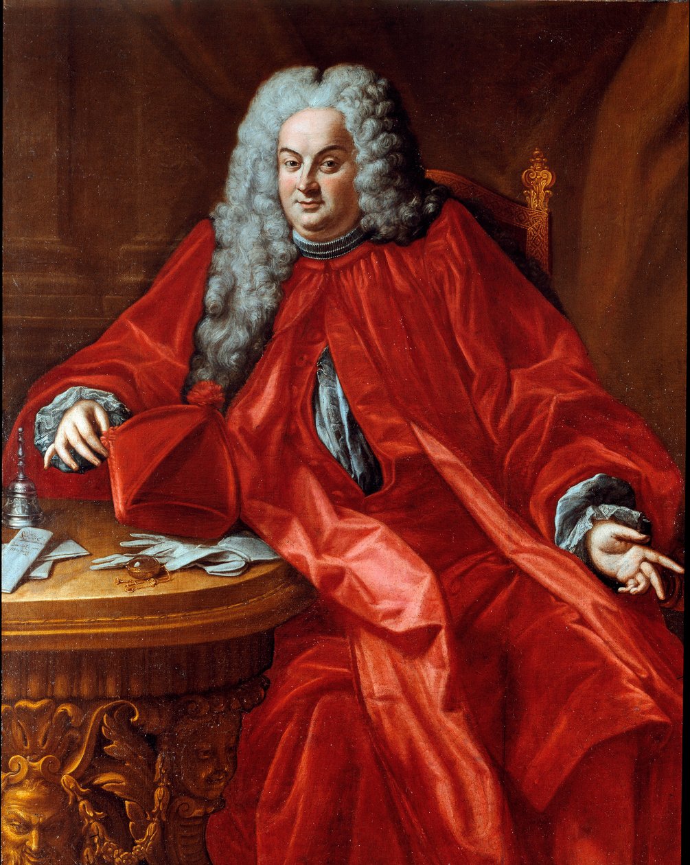 Porträtt av Domenico Canevari (1683-1745) doge från Genesrepubliken mellan 1742 och 1744 Målning tillskriven Domenico Bocciardo (1686-1746) 1700-talets sön. 160x130 cm Sestri Levante, Galleria Rizzi av Domenico (attr.to) Bocciardo
