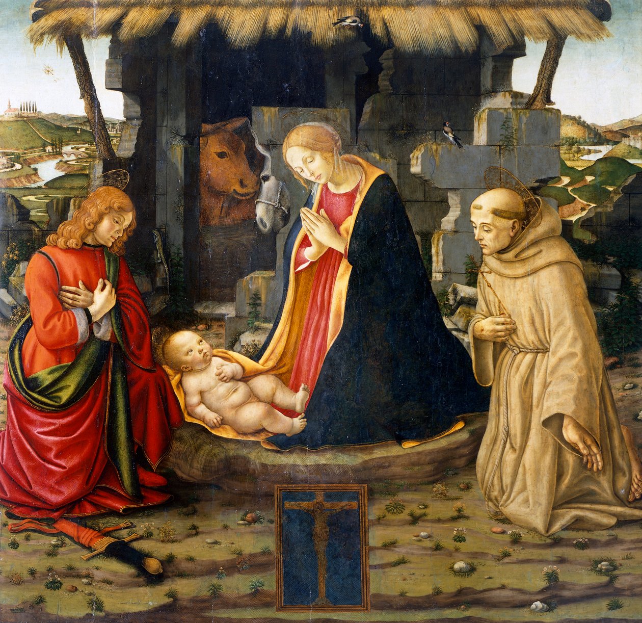 Födelsefödelse med Saint Francis och Saint Julian av Domenico (workshop) Ghirlandaio