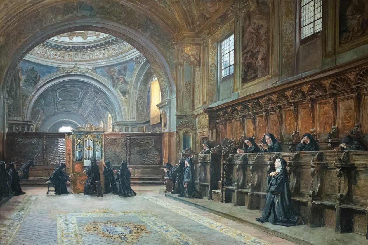 Kören för kyrkan Saint Mary Donnaregina nuova, andra hälften av 1800-talet (olja på duk) av Domenico Battaglia