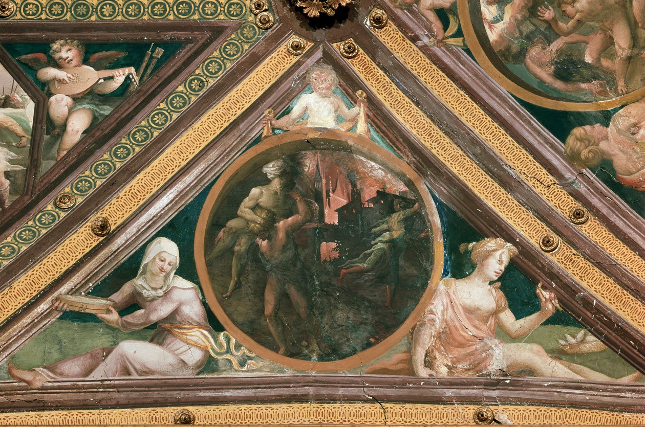 Enee räddar Anchise från elden av trojansk fresco av Domenico Beccafumi (1486-1551) av Domenico Beccafumi