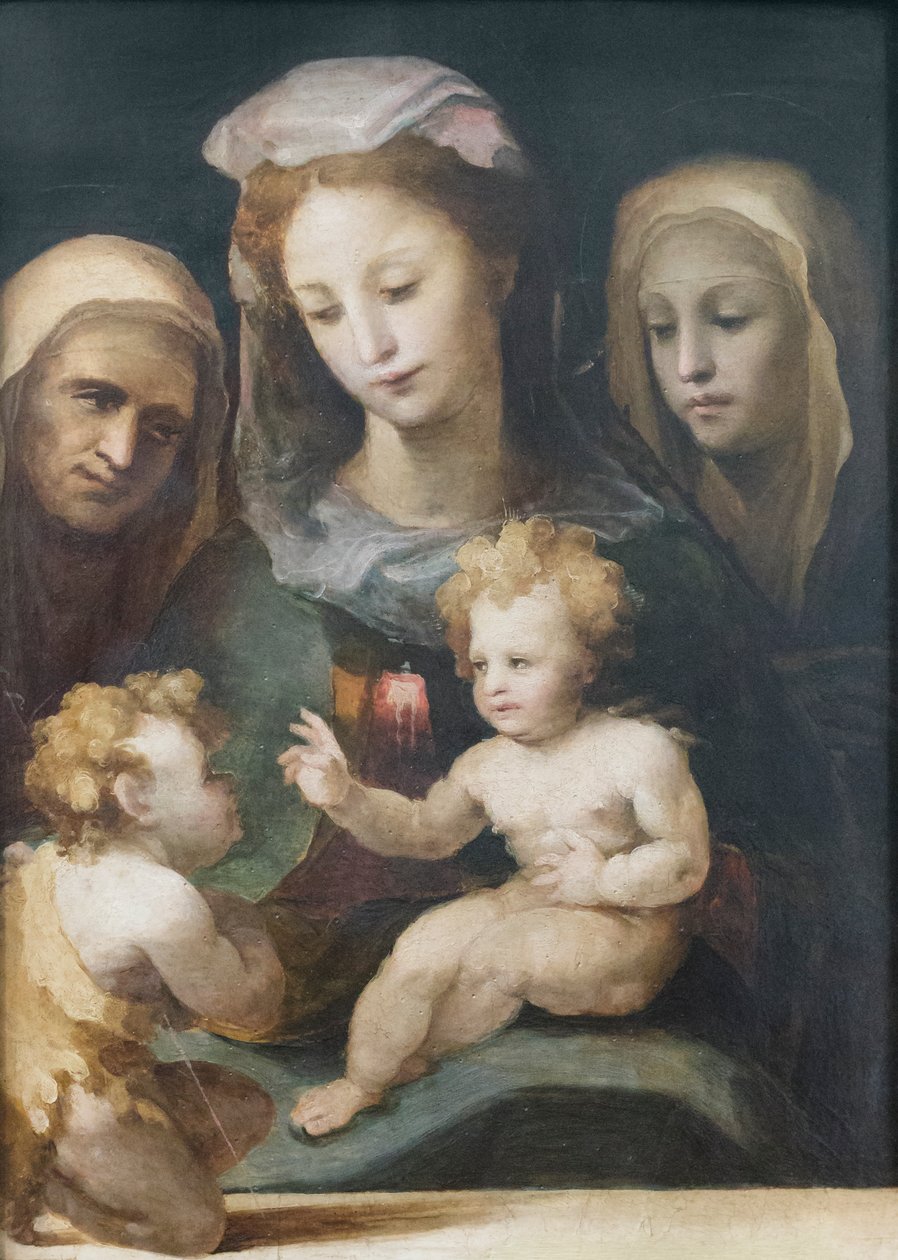 Madonna och barn med de heliga Johannes, Elizabeth och Katarina av Siena 1540-50 (olja på panel) av Domenico Beccafumi