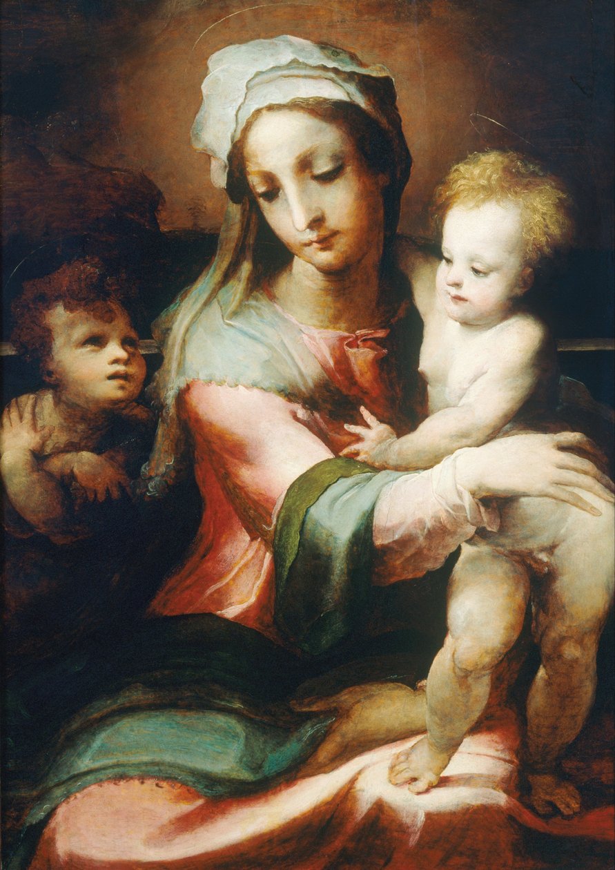 Madonna med barn och Johannes Döparen i spädbarnsåldern av Domenico Beccafumi