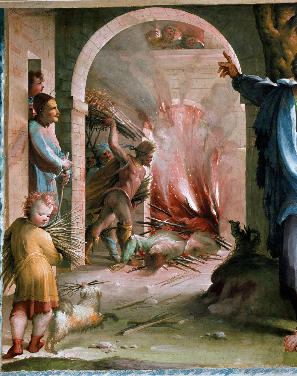 Publius Mucius Scaevola (2:a århundradet f.Kr.) kastar sina kollegor vid Bucher Fresco of Domenico di Giacomo di Pace dit Beccafumi (1486-1551) 1529-1530 Siena (Siena), Palazzo Casini Casuccini av Domenico Beccafumi
