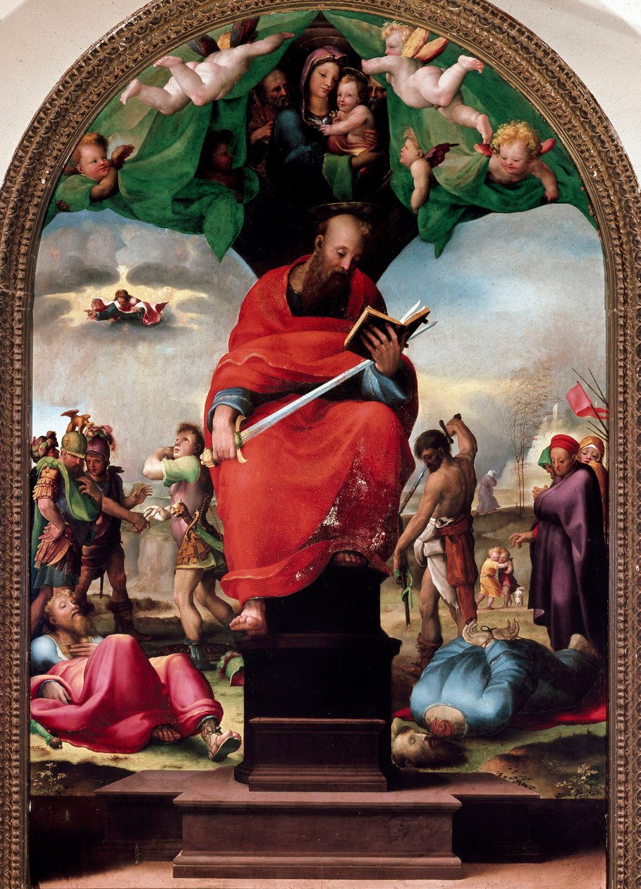Representation av Sankt Paulus på tronen Målning av Domenico Beccafumi (1486-1551) 1515 ca. Sol. 2,3x1,5 m Siena, museo dell