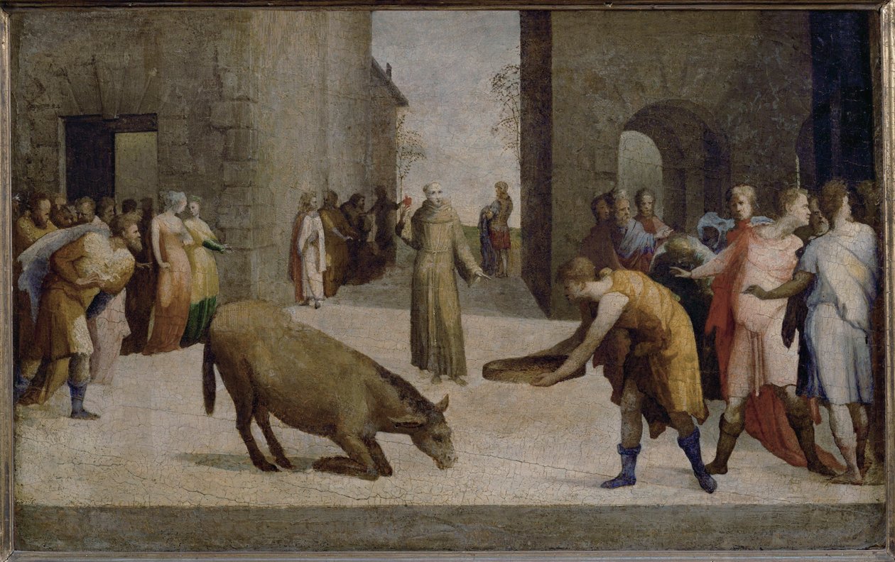 Sankt Antonius av Padua och miraklet med mulan ... av Domenico Beccafumi