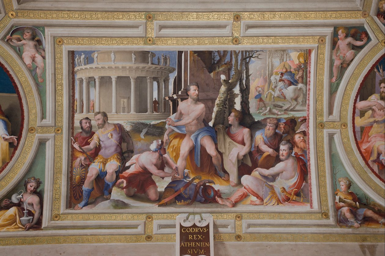 The Sacrifice of Codrus, kung av Atens offentliga dygder av grekiska och romerska hjältar, 1529-1535 av Domenico di Pace Beccafumi  