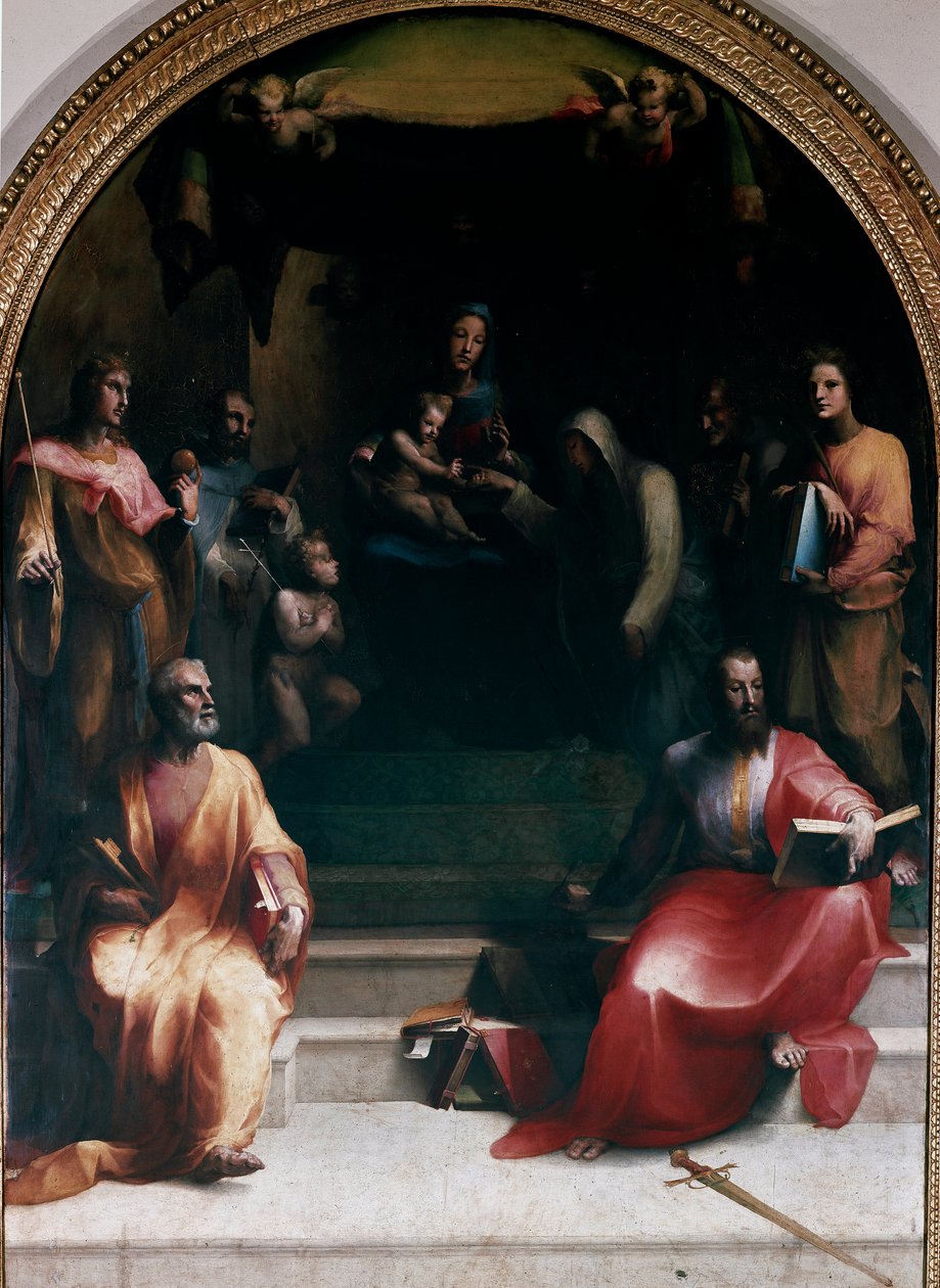 Det mystiska bröllopet av St. Catherine av Siena och Saints. Följande är representerade: St. Peter, St. Sigismond, St. Bernardino av Siena (Bernardino da Siena eller Bernardino degli Albizzeschi), St. Dominic of Guzman, St. Catherine of Alexandria, St. Pau av Domenico Beccafumi