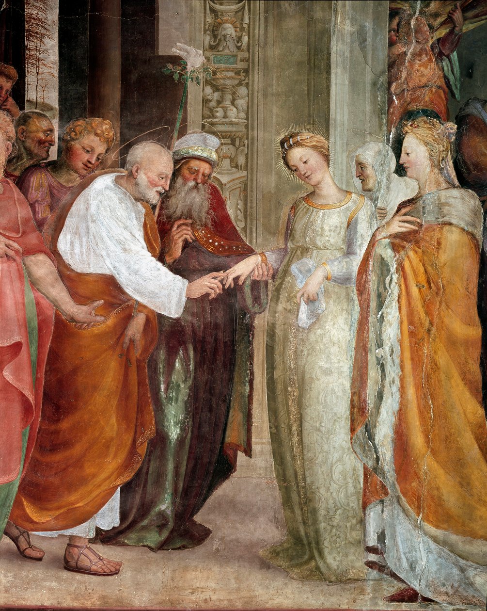 Jungfruns bröllop, detalj. Målning av Domenico Beccafumi (1486-1551) av Domenico Beccafumi