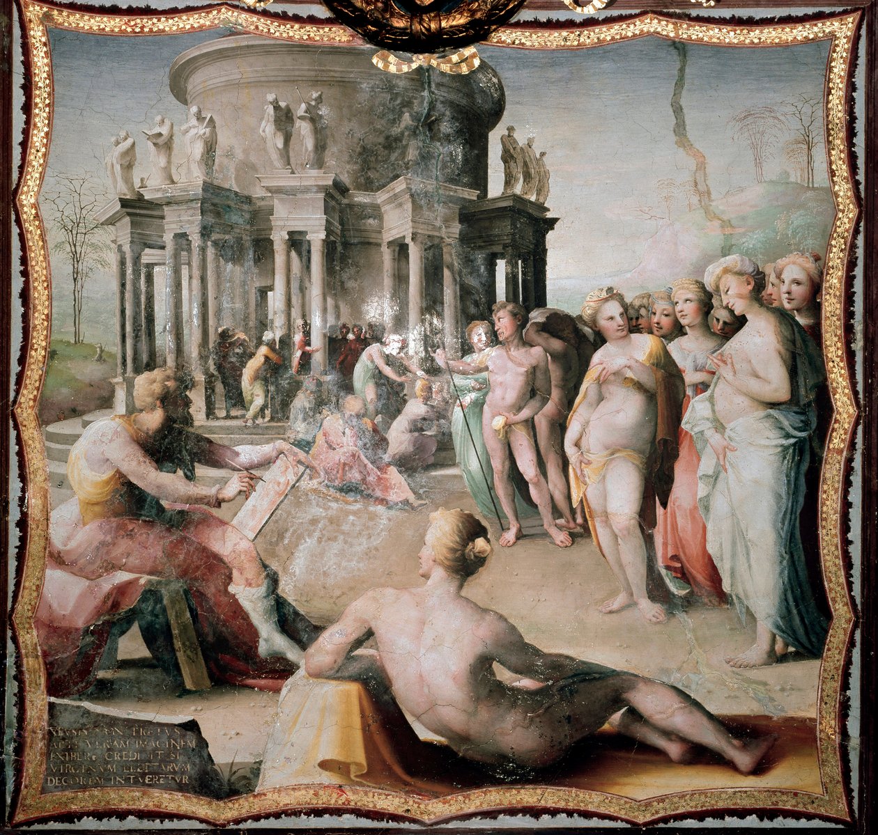 Zeuxis (eller Zeuxippos, grekisk målare av Heraclee, 464-398 f.Kr.) målade porträttet av Helene för Heras tempel i Crotone. Målning av Domenico Beccafumi (1486-1551) av Domenico Beccafumi