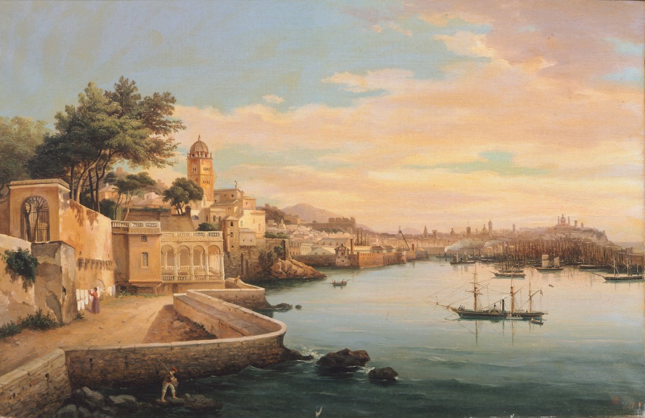 Utsikt över Genua från trädgårdarna i Palazzo Doria Pamphilj, av Pasquale Domenico Cambiaso (1811-1894), Italien av Domenico Cambiaso