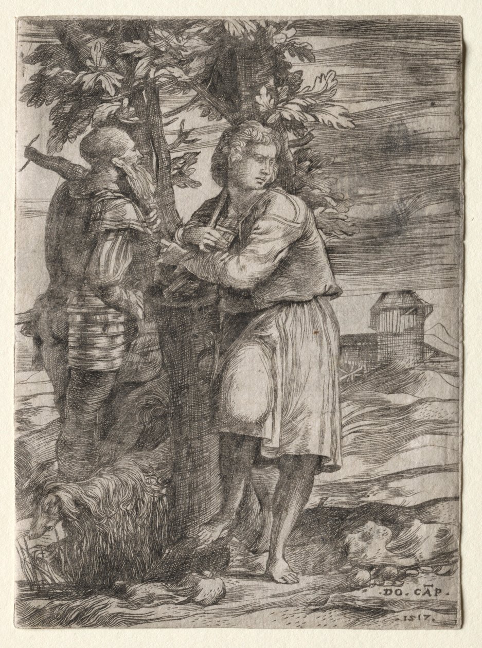 Herde och gammal krigare, 1517. av Domenico Campagnola