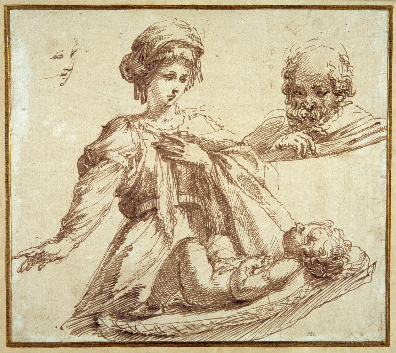 Den heliga familjen (penna och bläck på papper) av Domenico Campagnola
