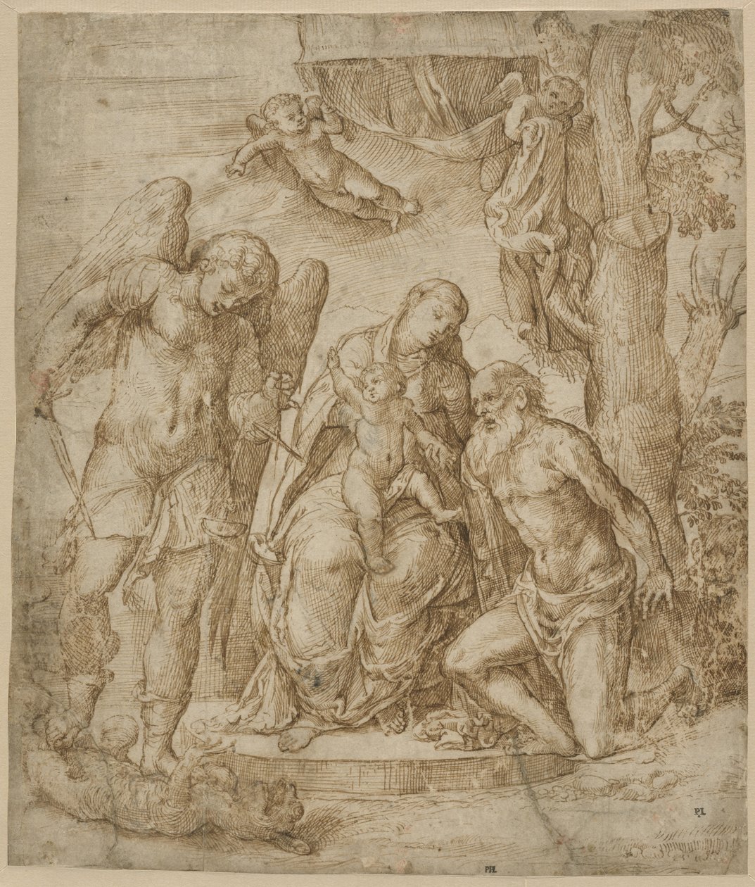 Jungfrun och barnet med de heliga Mikael och Hieronymus, ca 1520-25 av Domenico Campagnola