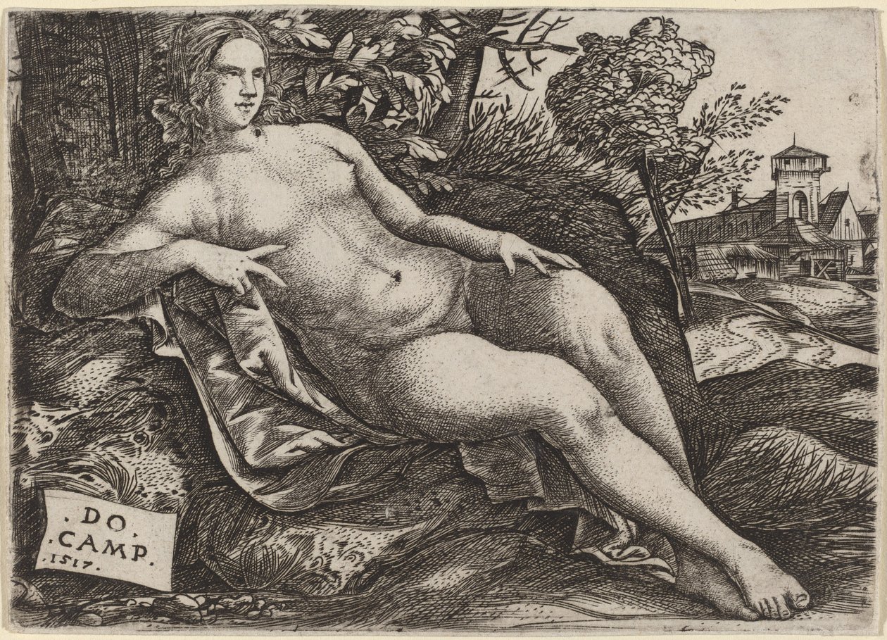 Venus liggande i ett landskap av Domenico Campagnola