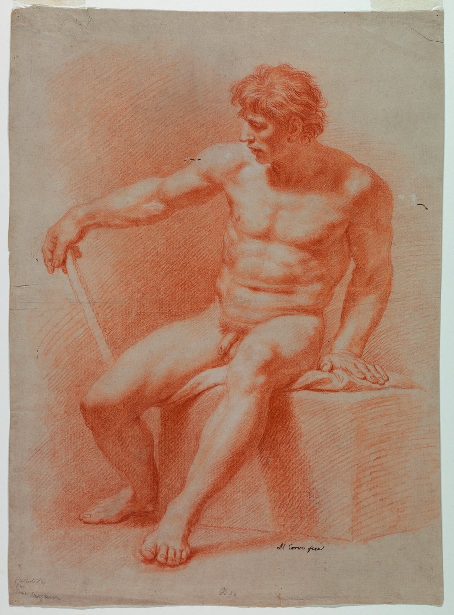 Teckning, Teckning, Naken, ca 1740 av Domenico Corvi