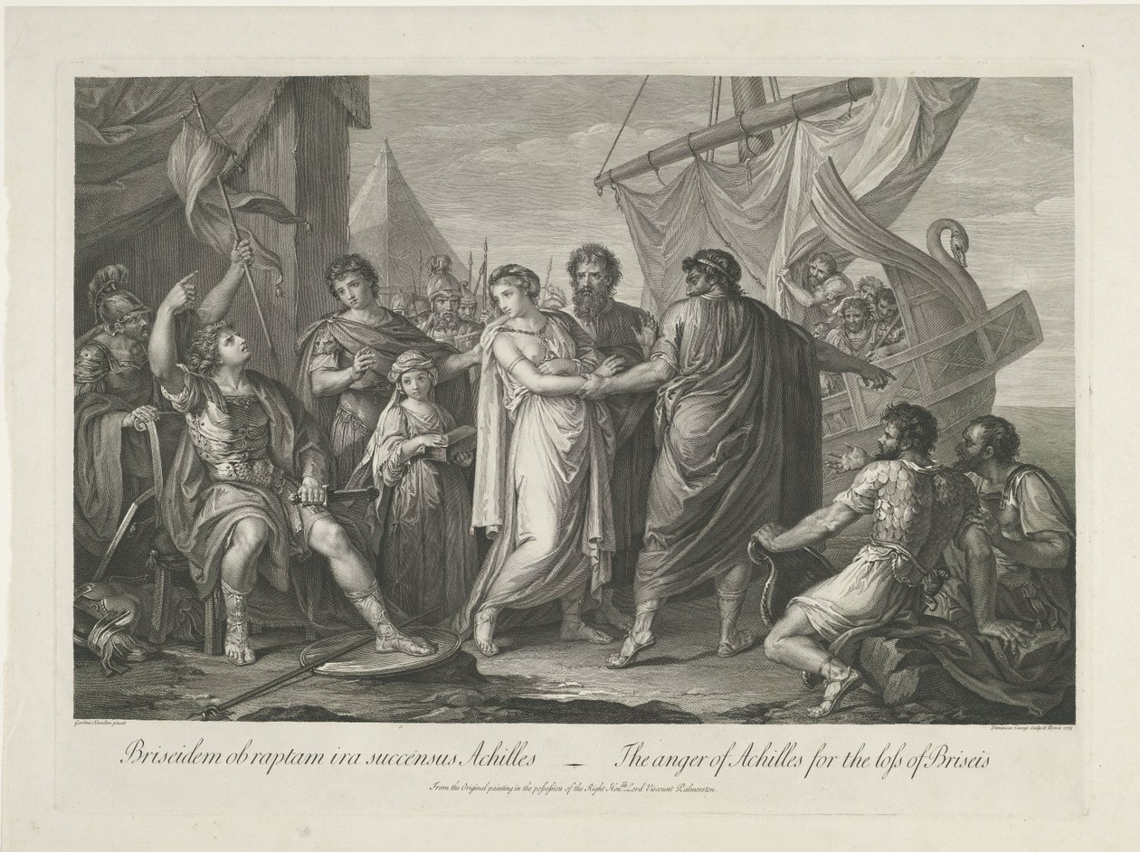 Achilles buar över sin förlust av Briseïs Akilles ilska för förlusten av Briseis (titel på objekt) av Domenico Cunego