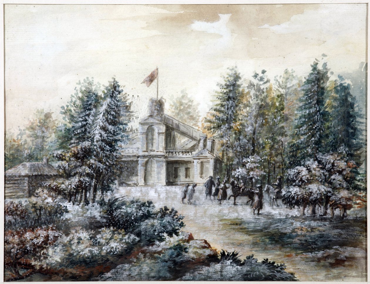 Pavillon de chasse Crack, ett Pavlovsk - Krak hus i Pavlovsk - Domenico Felice Lamoni (1745-1830). Akvarell och vit färg på papper, efter 1778. Statens museum för Sankt Petersburgs historia av Domenico Felice Lamoni