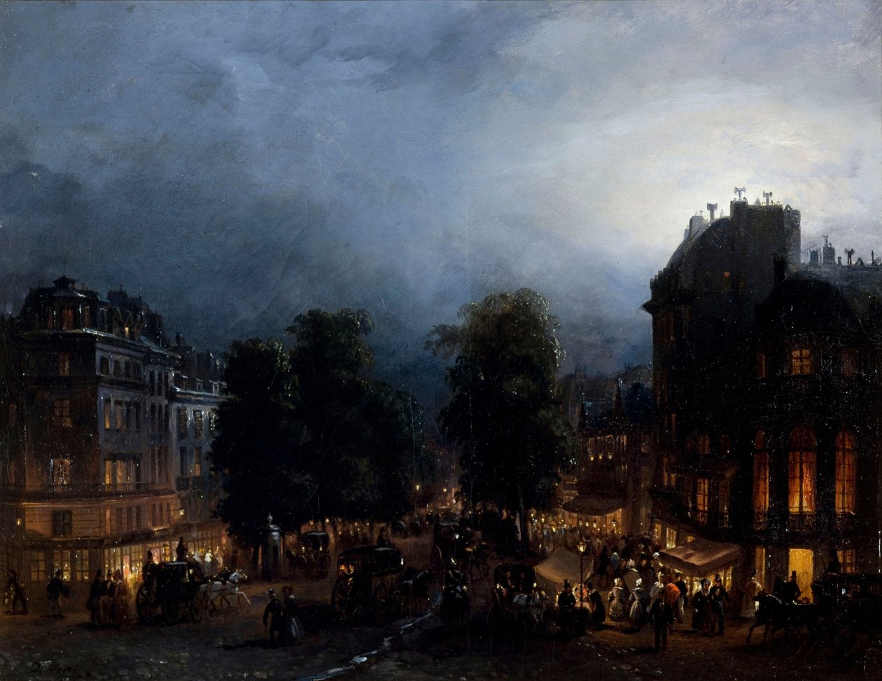 Boulevard des Italiens på natten, ca 1835. av Domenico Ferri