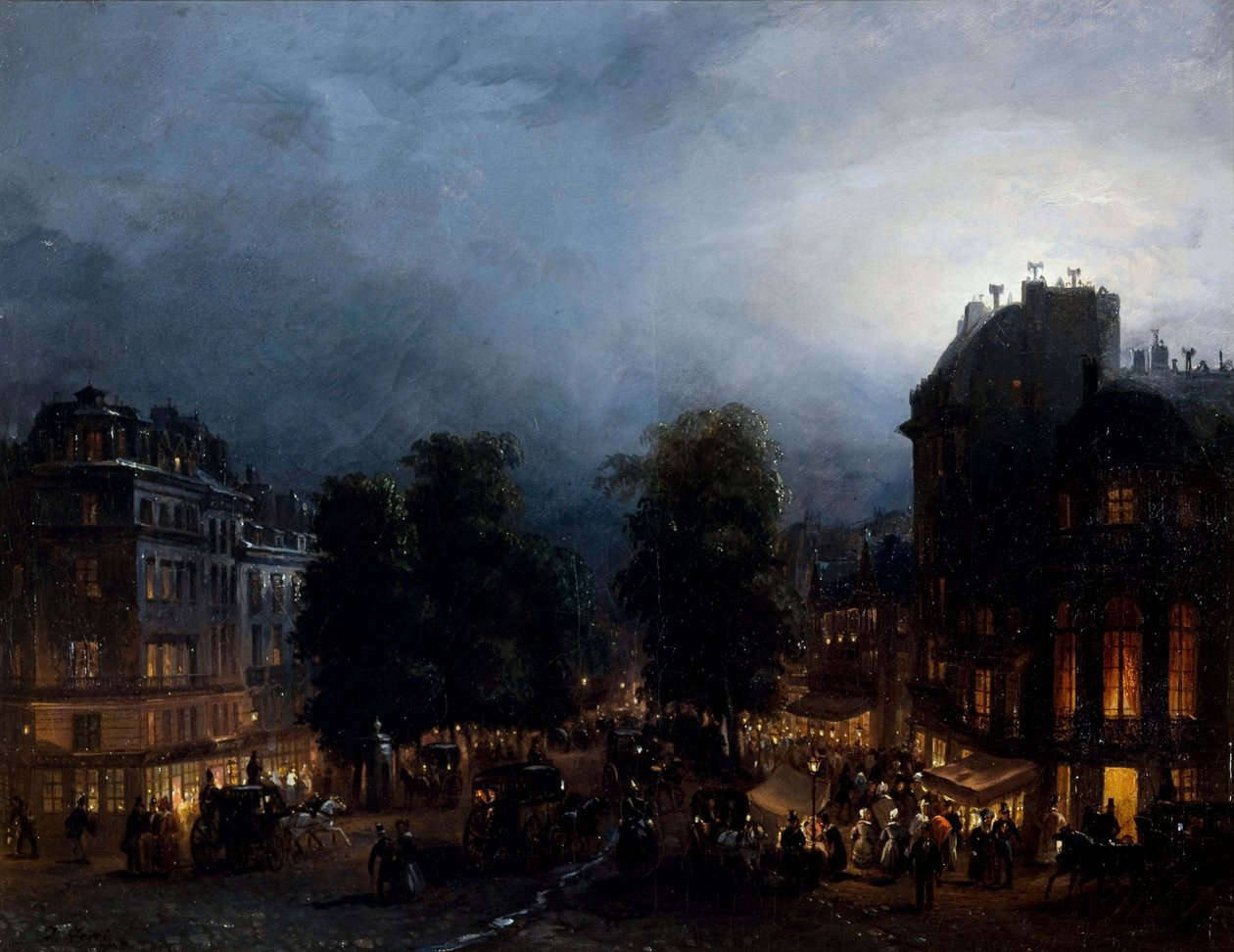 Boulevard des italiens på natten (1835) av Domenico Ferri av Domenico Ferri