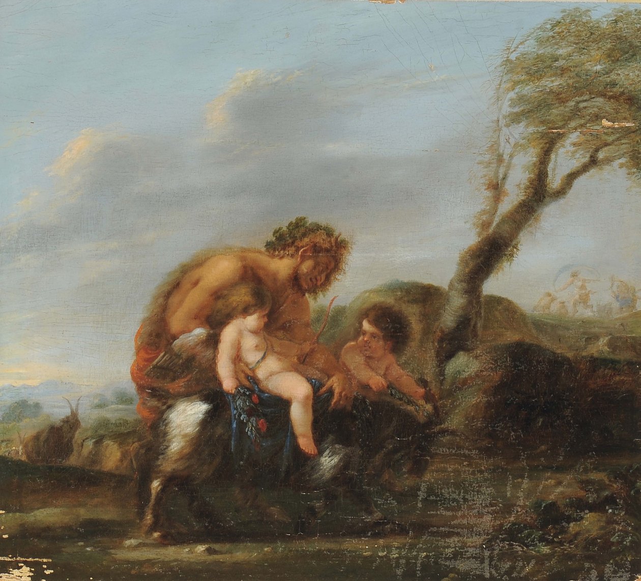 Satyr med två keruber av Domenico Fetti