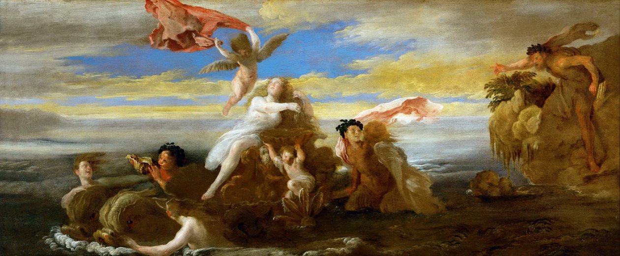 Barock: Galatea och Polyphemus av Fetti, Domenico (1588/90-1623), ca. 1621. Olja på trä, 41,5x96,4. Konsthistoriska museet, Wien av Domenico Fetti or Feti