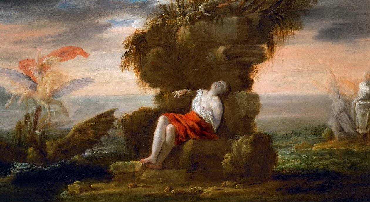 Barock : Persee liberant Andromede - Perseus Freeing Andromeda par Fetti, Domenico (1588/90-1623), ca. 1621. Olja på trä, 40,5x72,5. Konsthistoriska museet, Vienne av Domenico Fetti or Feti