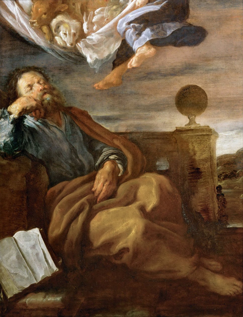 Barock : Pierre et la vision de la grande nappe - Peters vision av ett ark med djur par Fetti, Domenico (1588/90-1623), ca 1619. Olja på trä, 66x51. Konsthistoriska museet, Vienne av Domenico Fetti or Feti