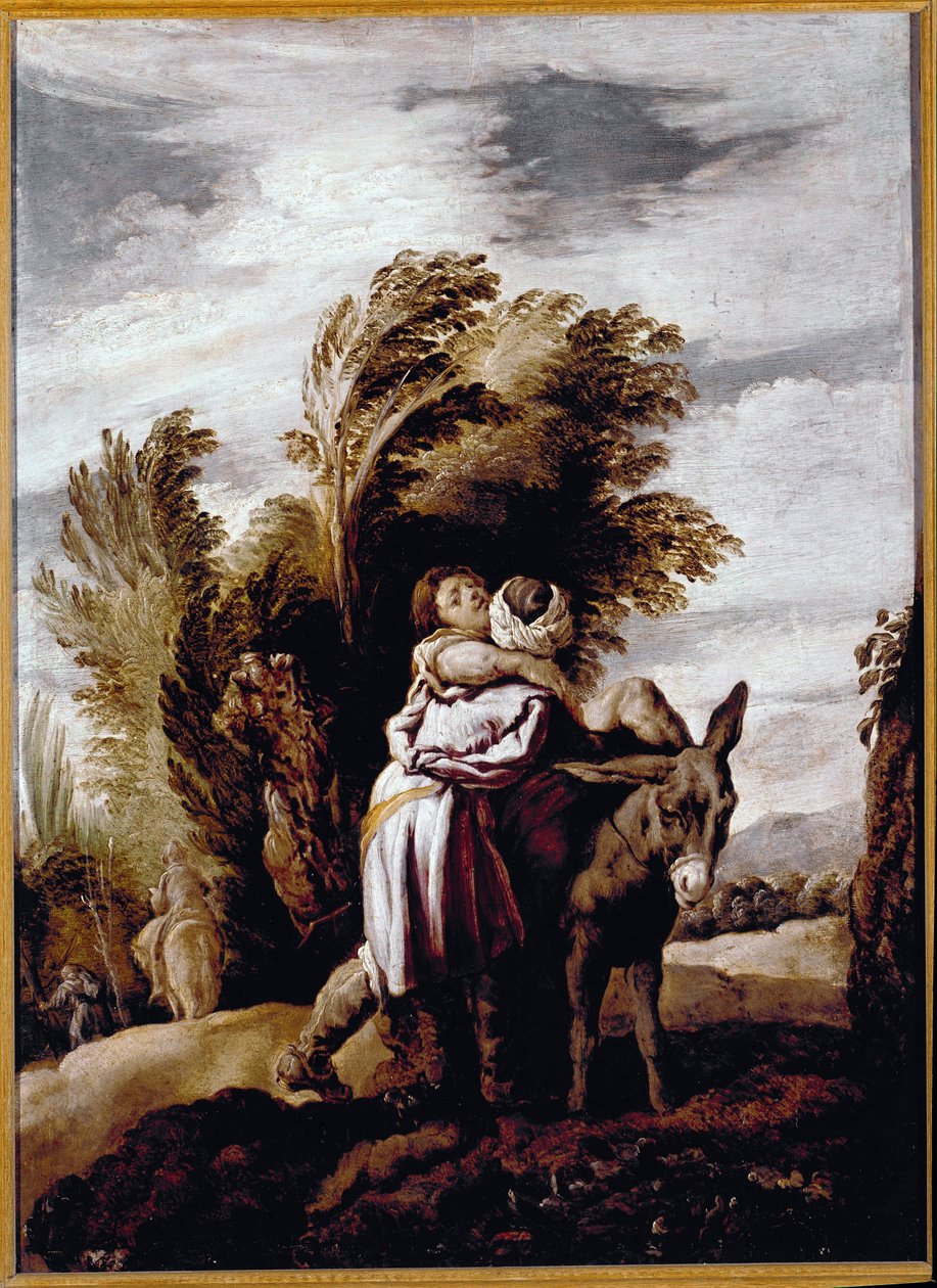 Liknelsen om den barmhärtige samariten (olja på duk av Domenico Fetti or Feti