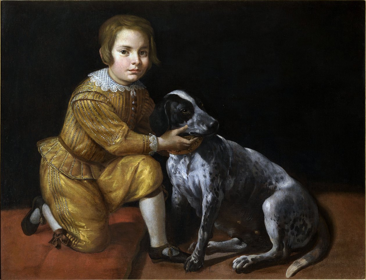 Porträtt av en pojke med en hund. av Domenico Fiasella