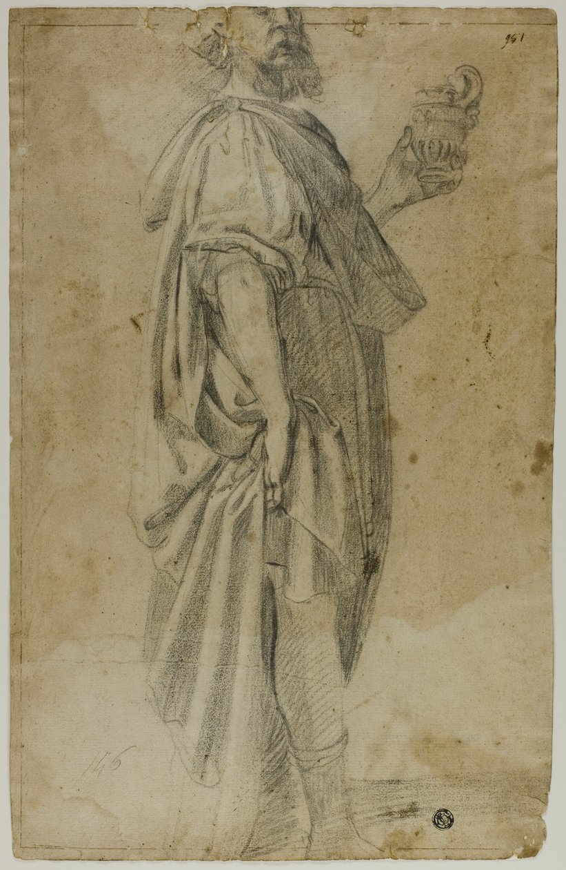 Stående Magus (recto); Skiss över stall och träd (verso) av Domenico Fiasella