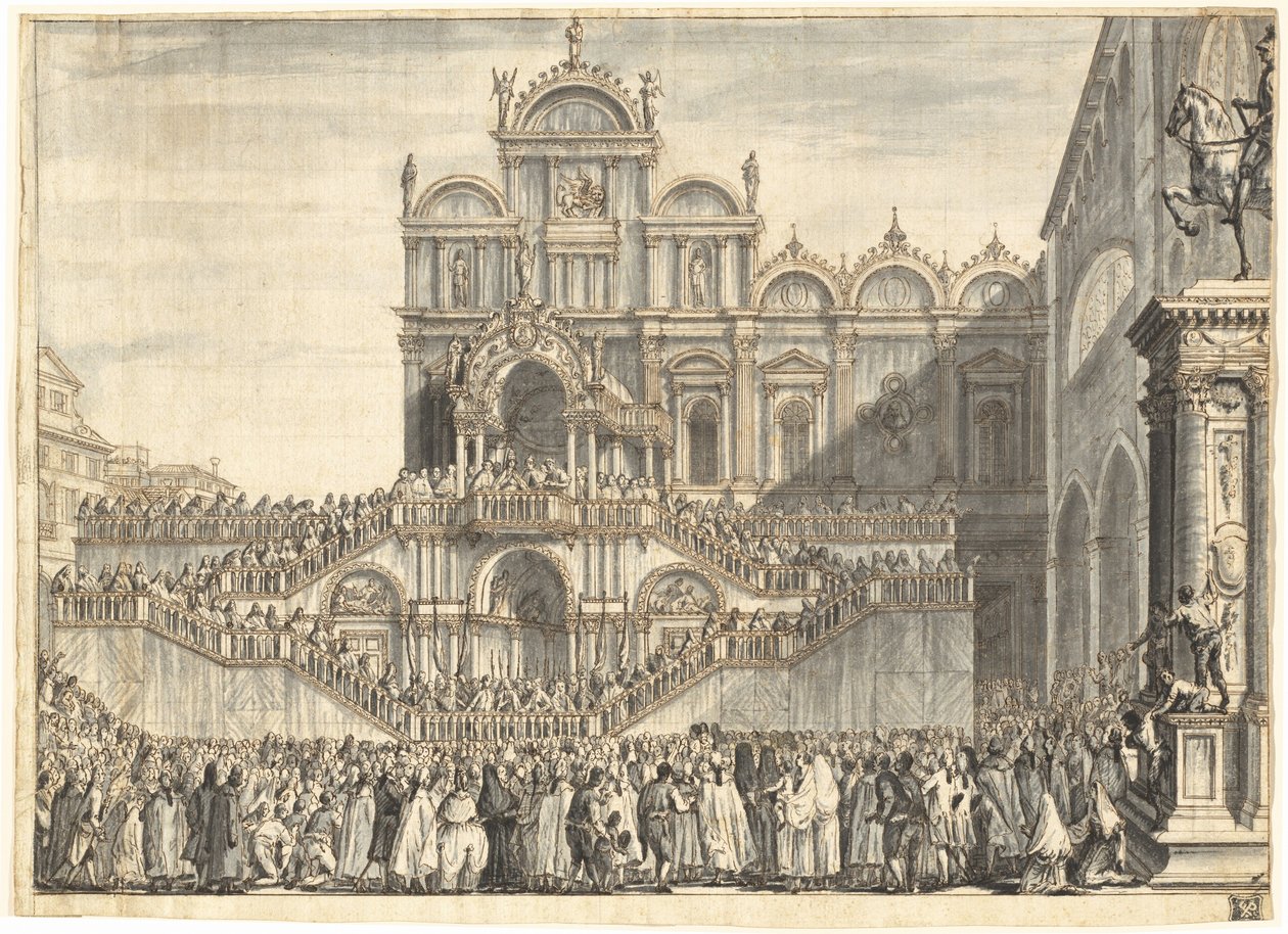 Campo San Zanipolo dekorerad för besöket av Pius VI av Domenico Fossati
